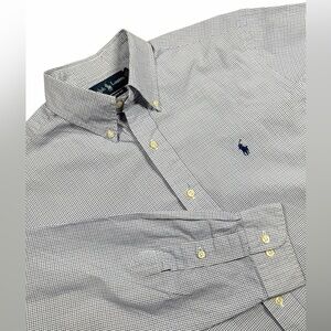 Ralph Lauren Classic Fit Button Down Shirt Mens 16 Blue Check Cotton